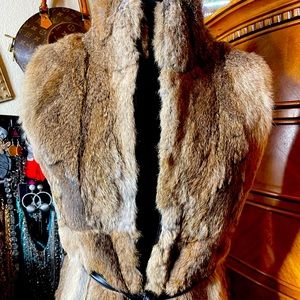 Express 100% Rabbit fur vest w/belt